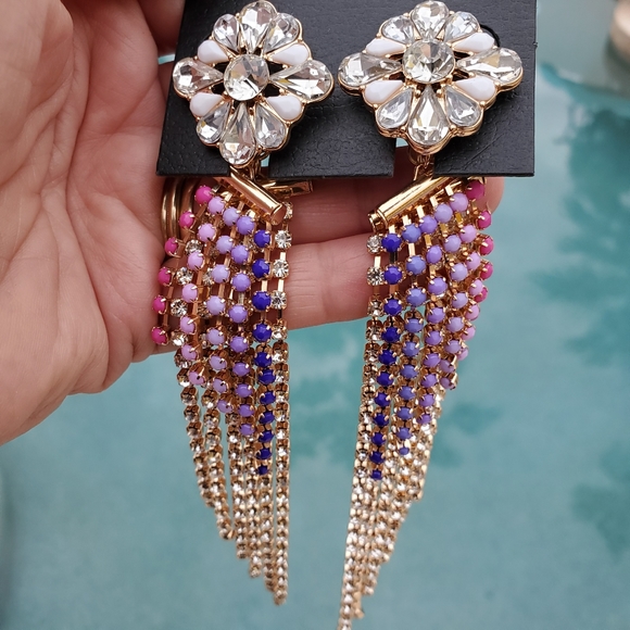 Steve Madden Jewelry - Steve Madden CZ Waterfall Chandelier Earrings Floral Bling Gold Statement